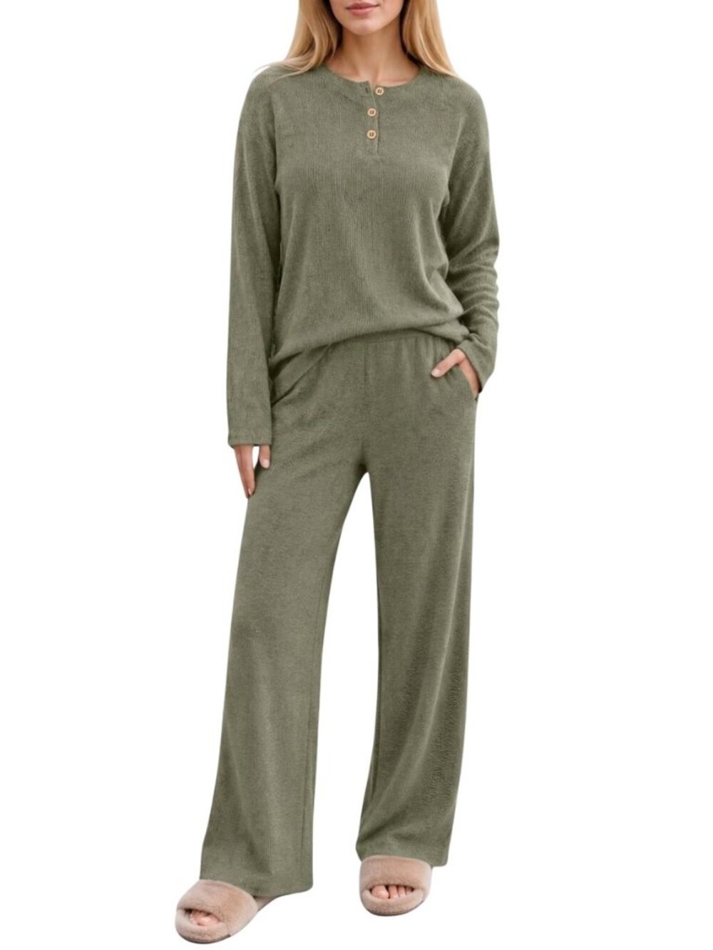 Womens Pajama sets Long Sleeve Cozy 2 Piece Matching Lounge Set